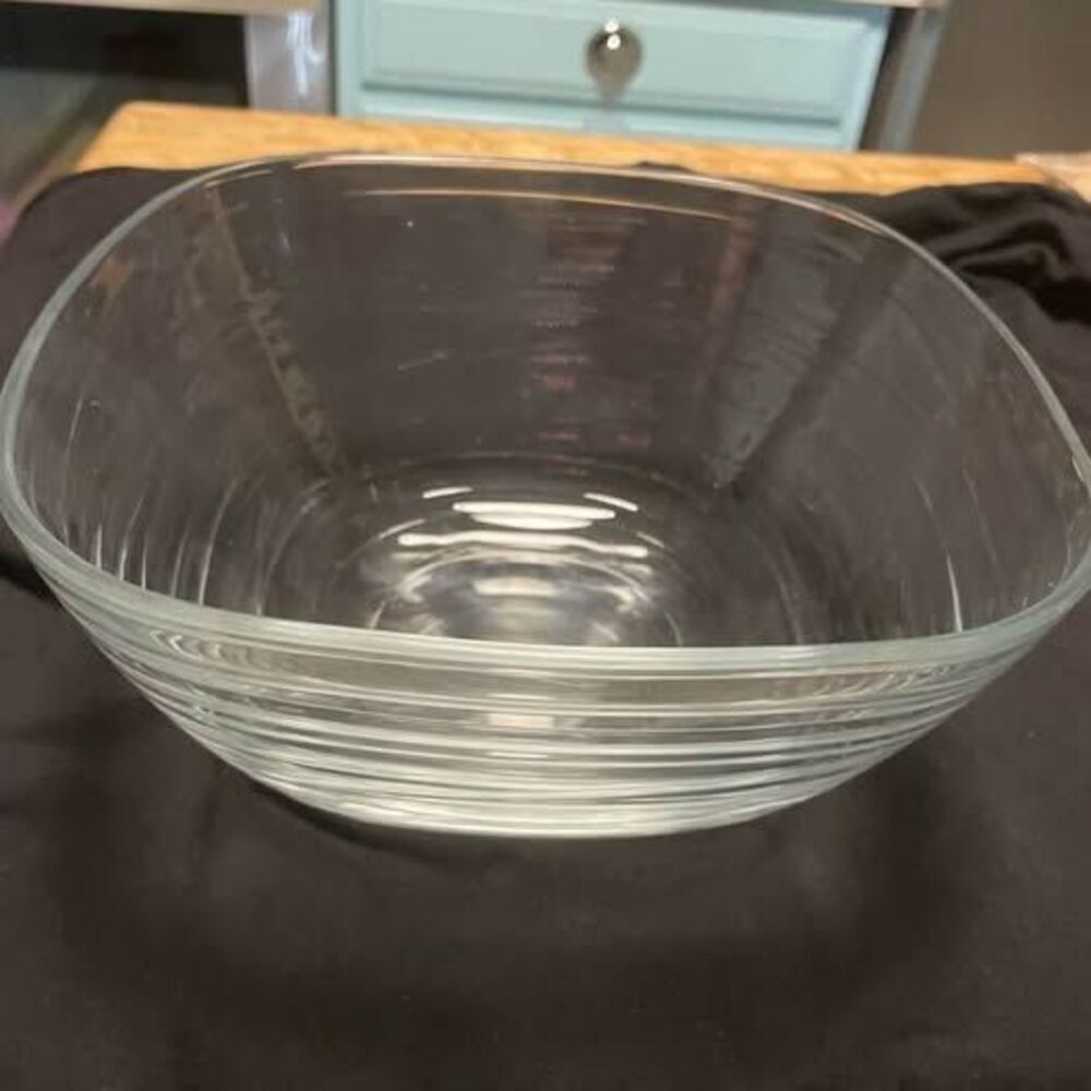 Libbey Square crystal Glass Ribbed Serving Bowl